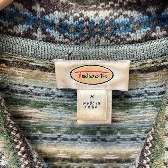 Talbots Nordic Fair Isle Cardigan Sweater S Long Earthy Forest Cottage Outdoors - Picture 5 of 8